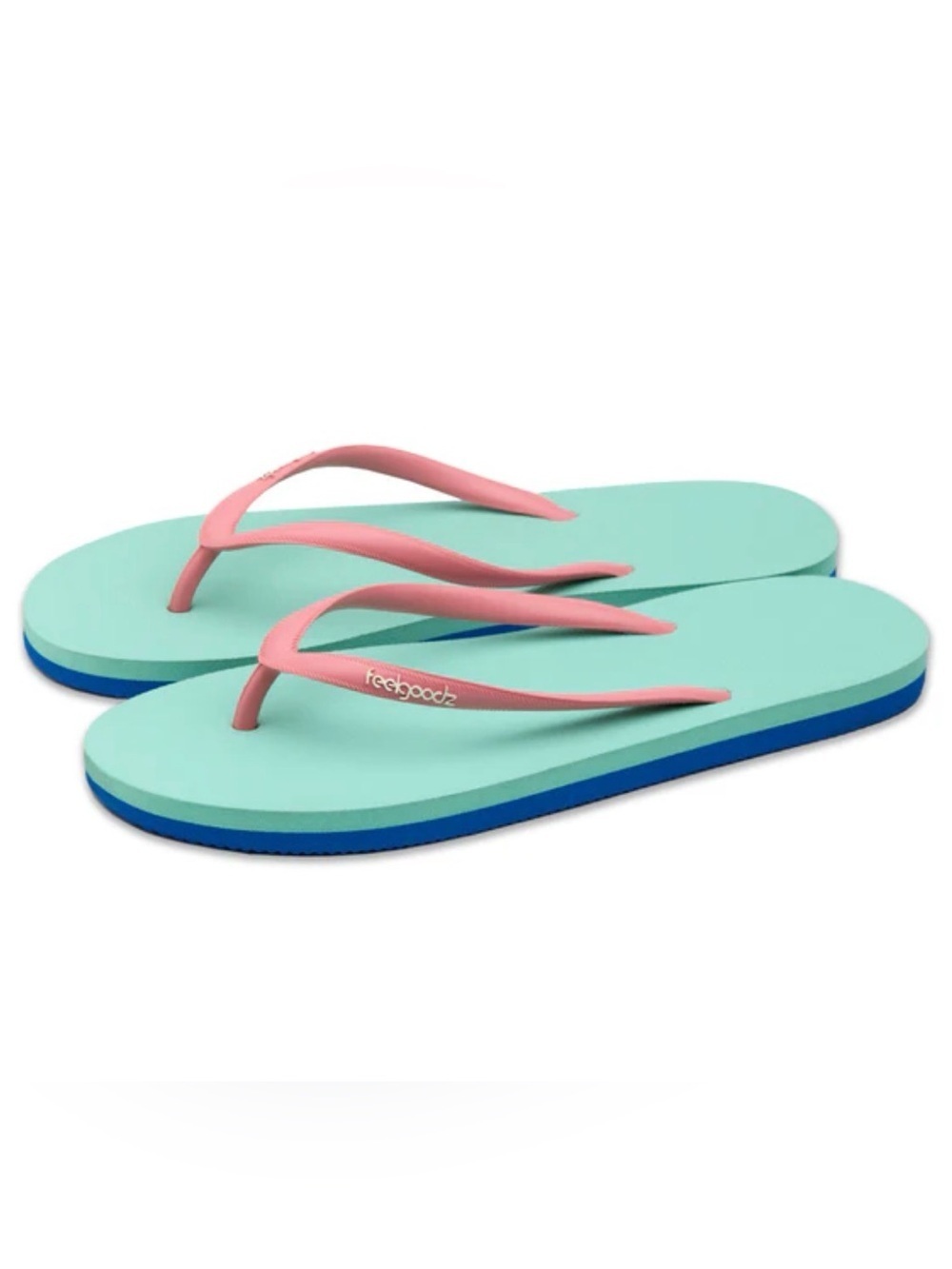 Feelgoodz Women’s Slimz Ultra Mint Blue& Pink Flip Flop Sandals Sz 9
